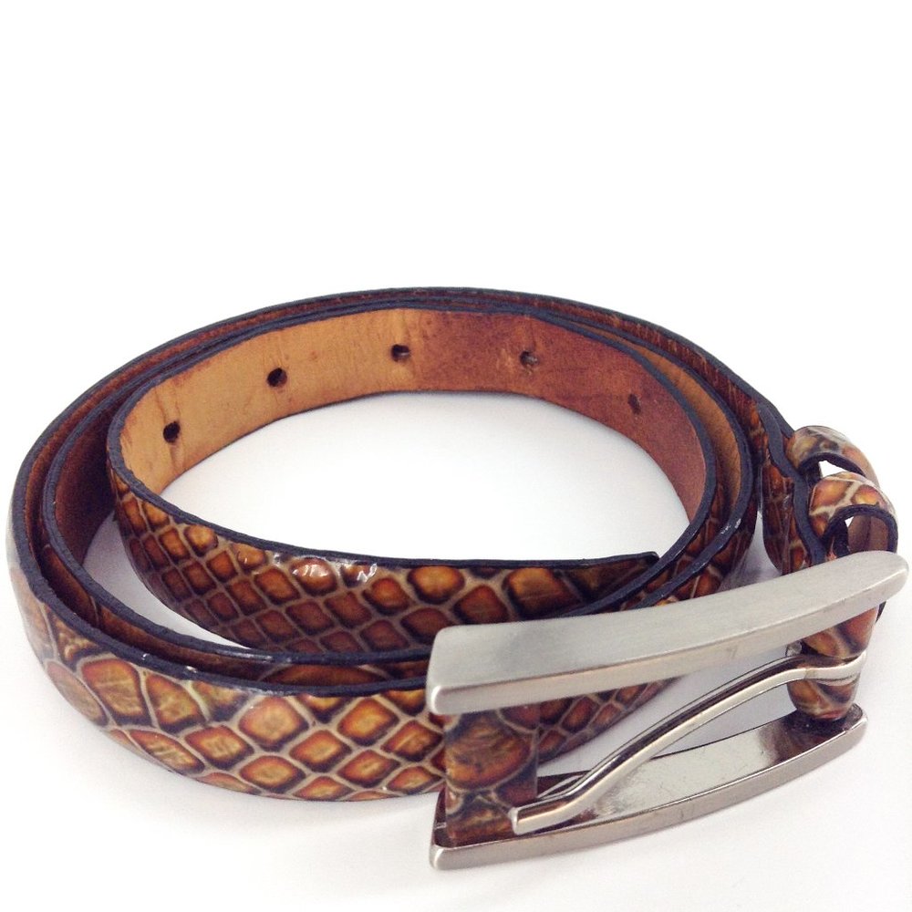 QUALHEIM BOLLORINI Leather Snakeskin Buckle Brown Orange Belt Size M